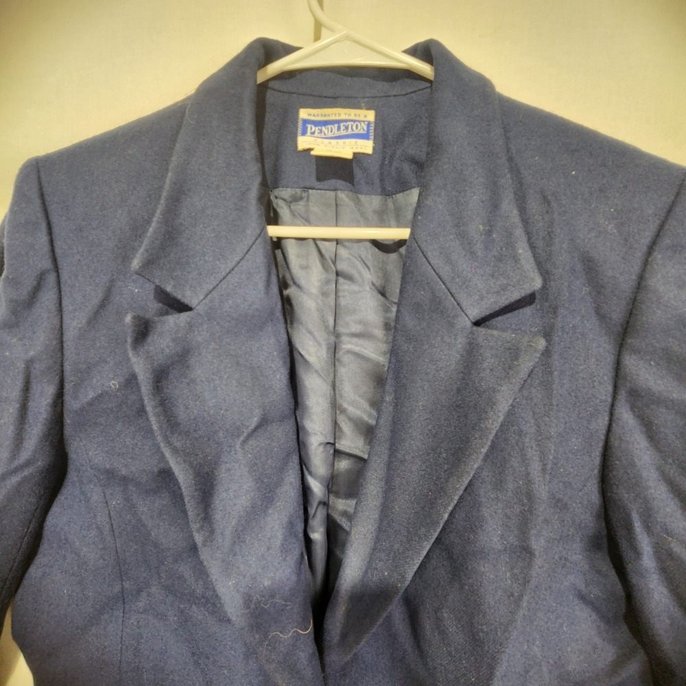 Pendleton Vintage Women's 100% Virgin Wool Navy Blue Blazer Size 10 - Picture 4 of 10